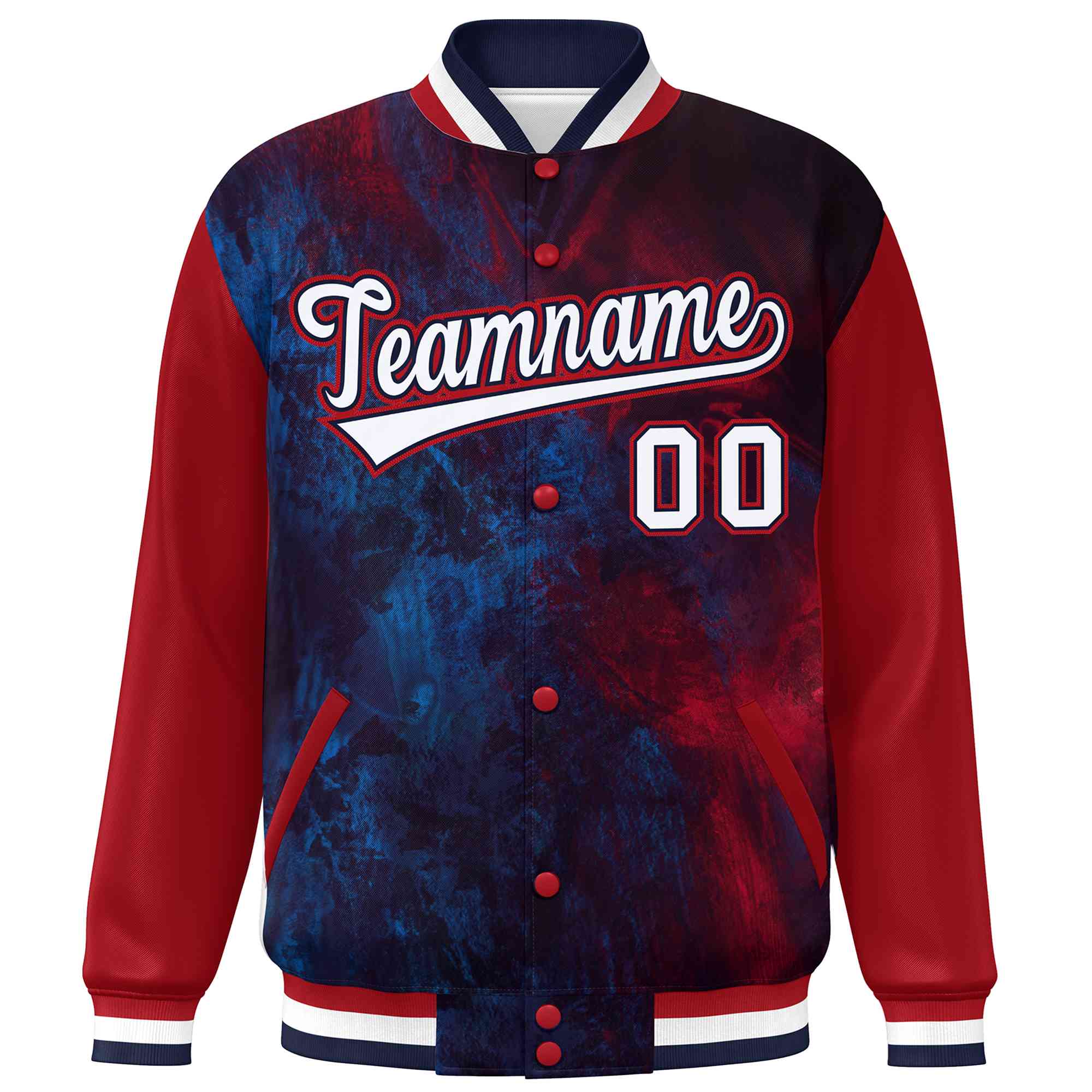 Custom Red White-Navy Tie Dye Ink Paint Varsity Graffiti Pattern Letterman Jacket