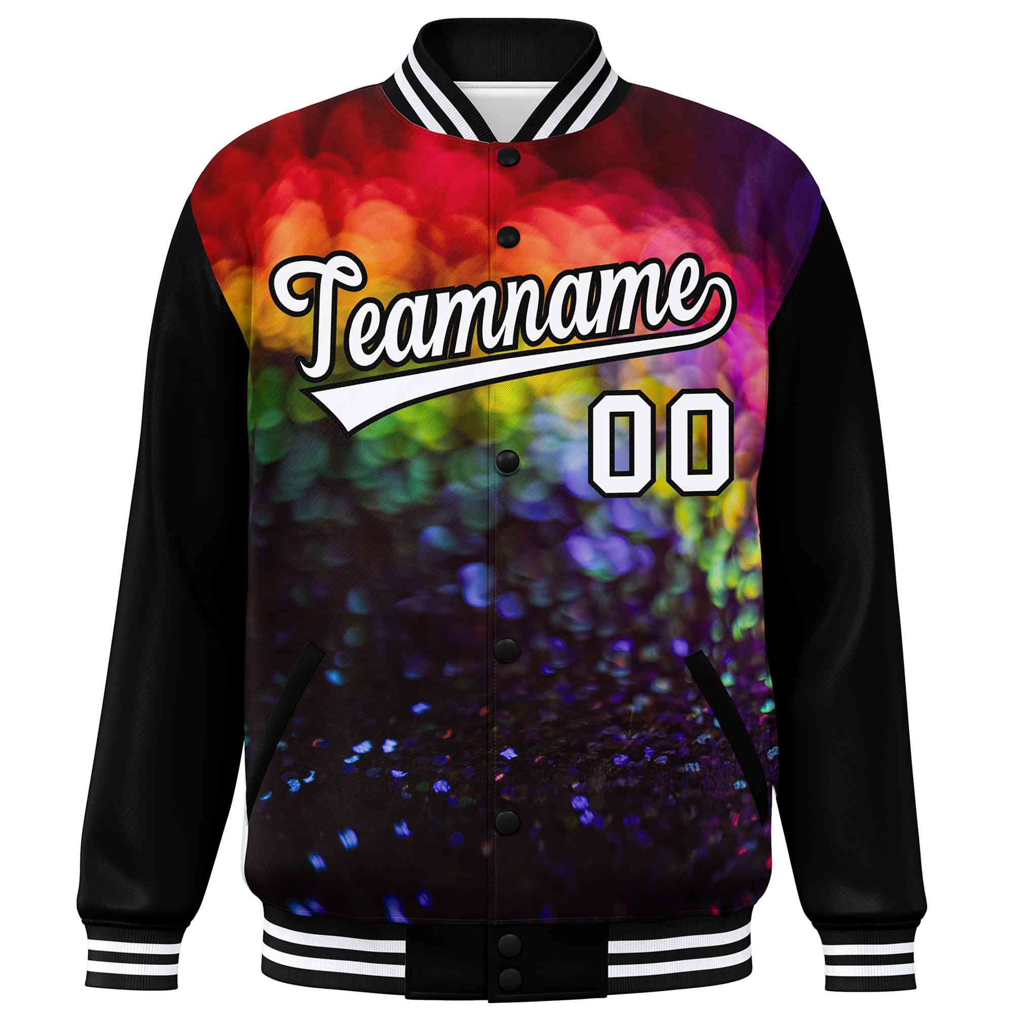 Custom Black White Tie Dye Ink Paint Varsity Graffiti Pattern Letterman Jacket