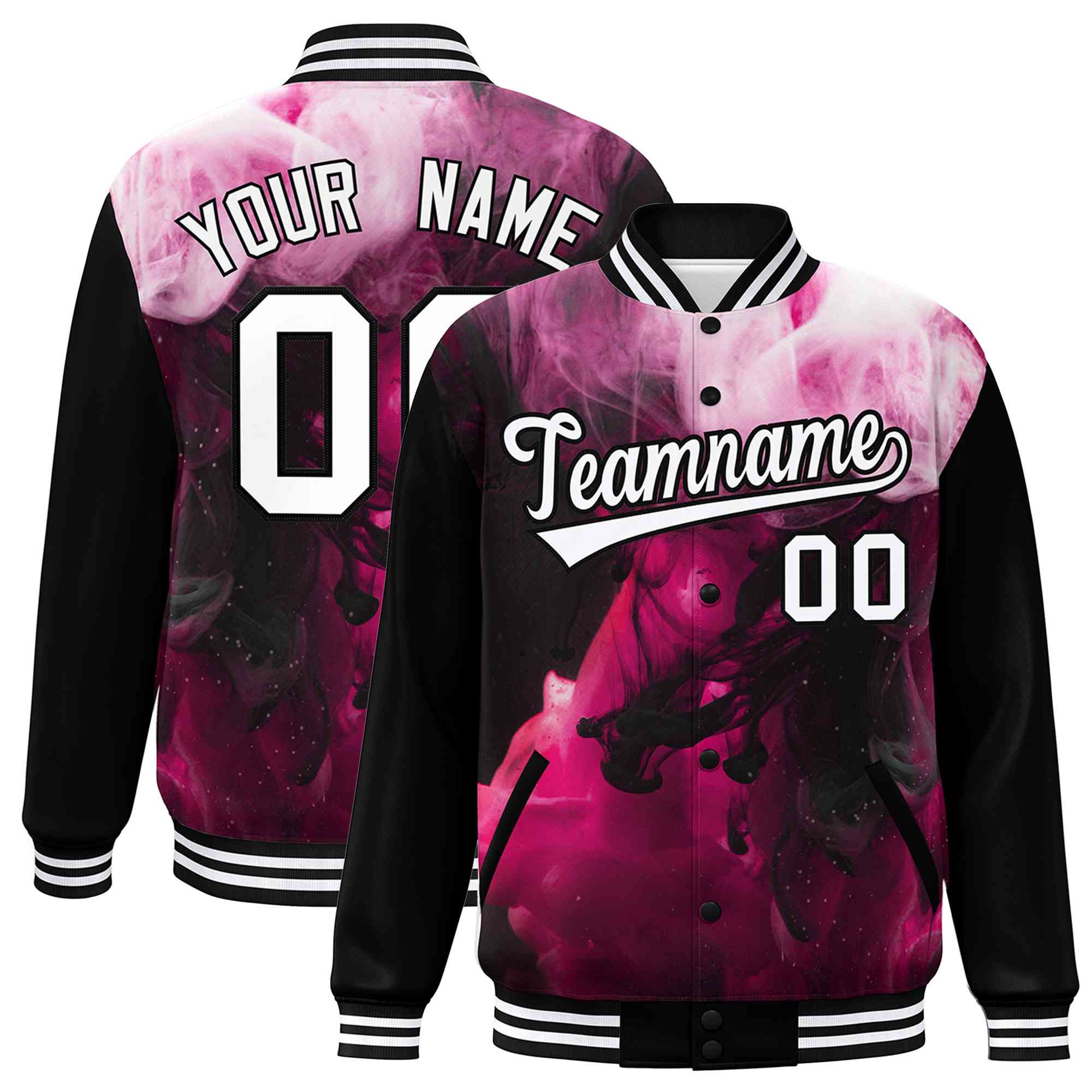 Custom Black White Tie Dye Ink Paint Varsity Graffiti Pattern Letterman Jacket