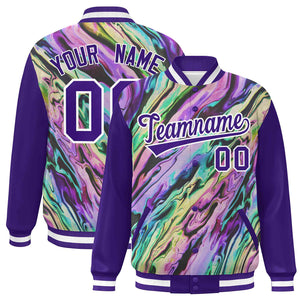 Custom Purple White Tie Dye Ink Paint Varsity Graffiti Pattern Letterman Jacket