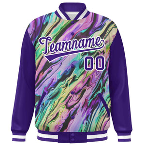 Custom Purple White Tie Dye Ink Paint Varsity Graffiti Pattern Letterman Jacket