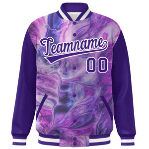 Custom Purple White Tie Dye Ink Paint Varsity Graffiti Pattern Letterman Jacket