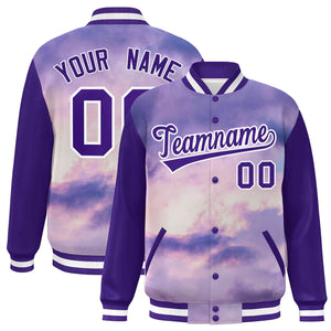 Custom Purple White Tie Dye Ink Paint Varsity Graffiti Pattern Letterman Jacket