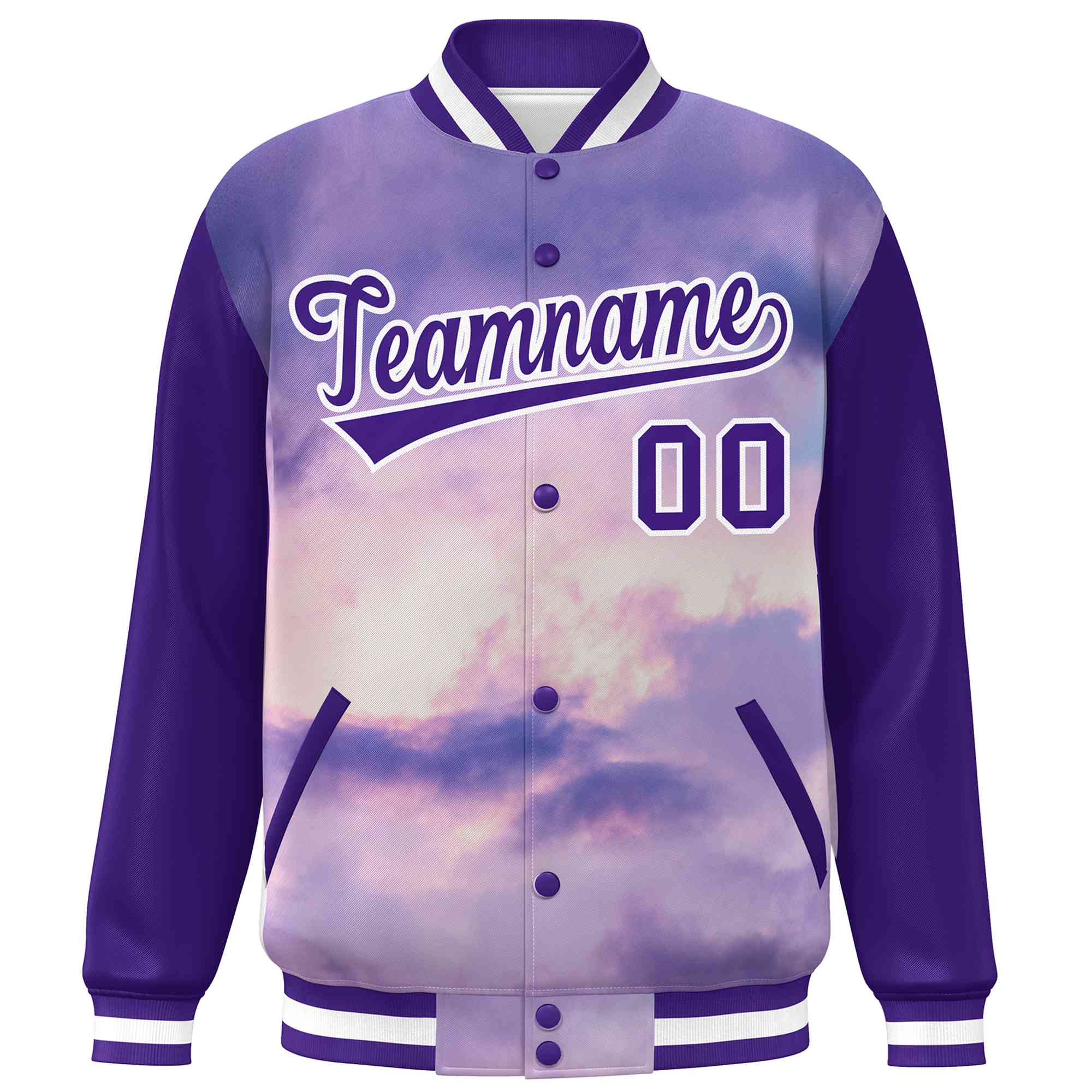 Custom Purple White Tie Dye Ink Paint Varsity Graffiti Pattern Letterman Jacket