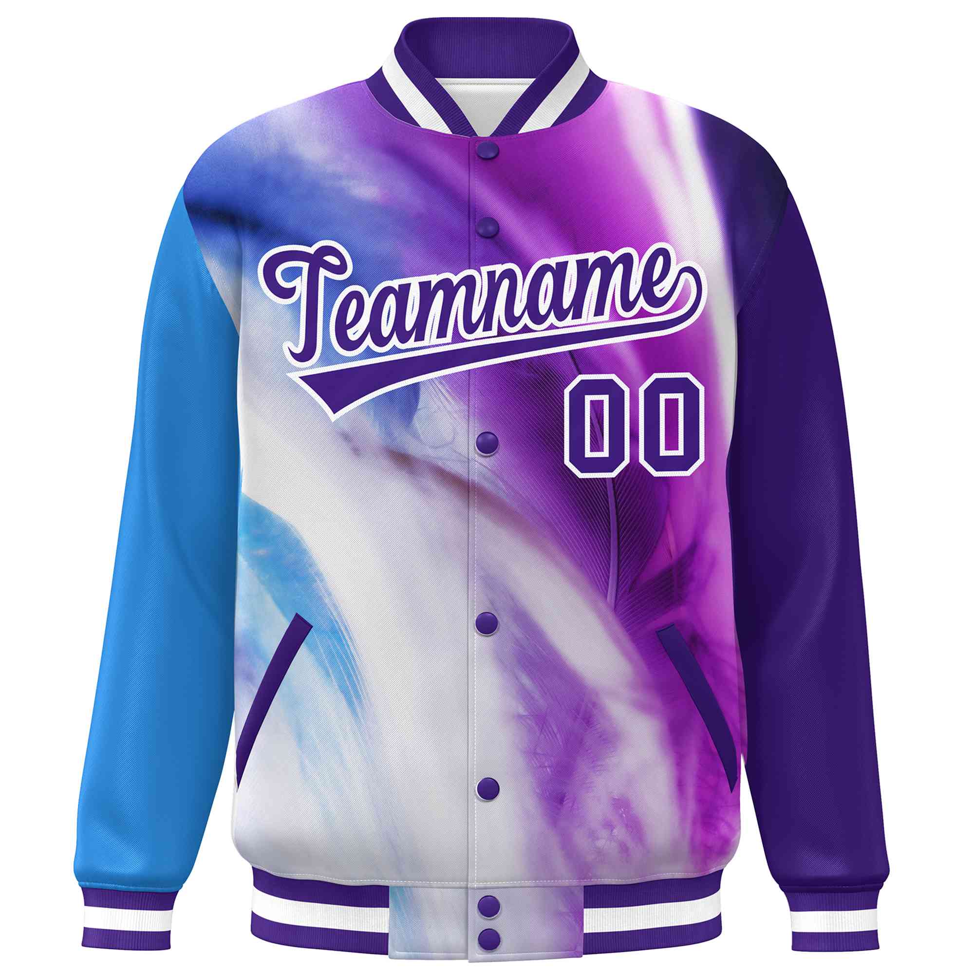 Custom Purple White Tie Dye Ink Paint Varsity Graffiti Pattern Letterman Jacket