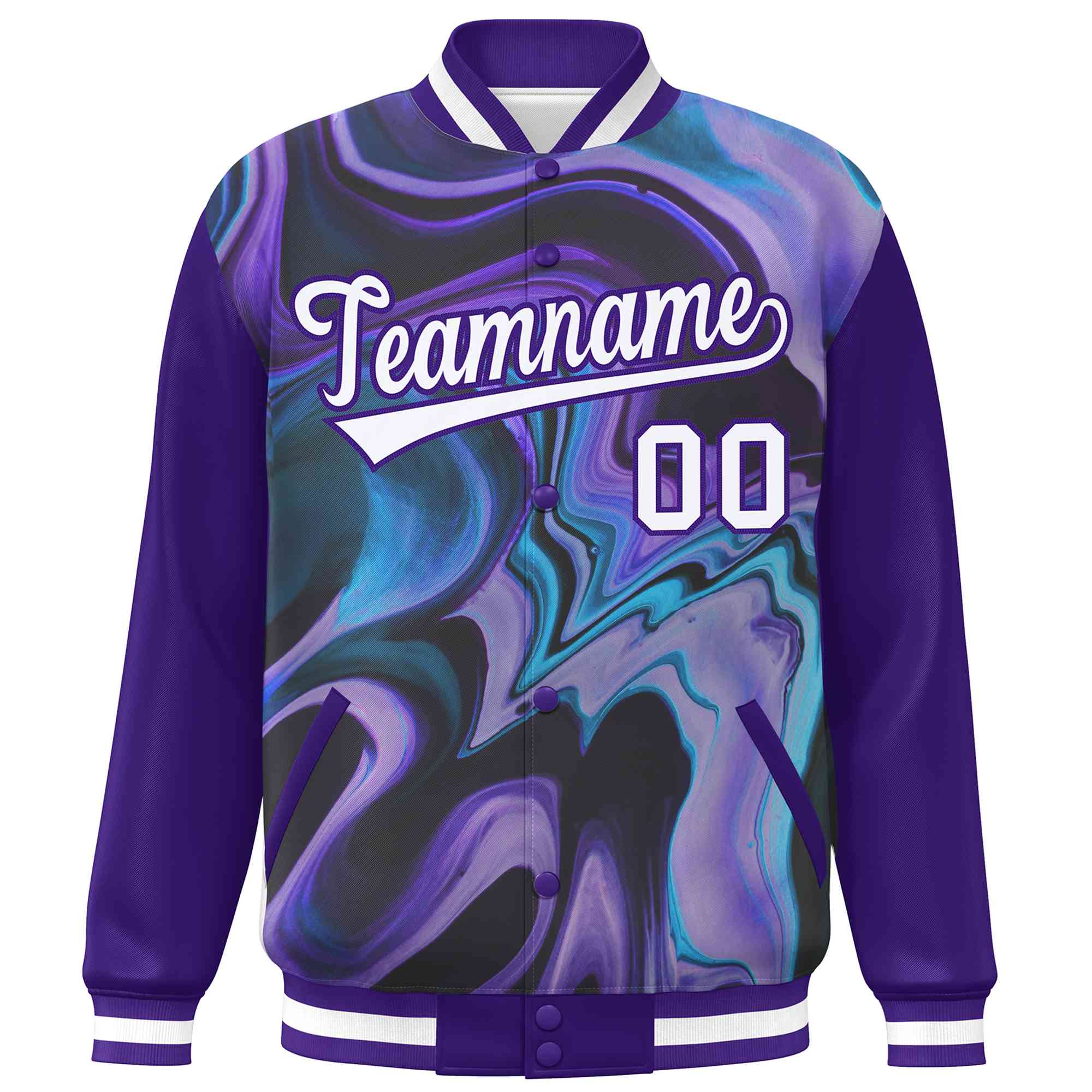 Custom Purple White Tie Dye Ink Paint Varsity Graffiti Pattern Letterman Jacket