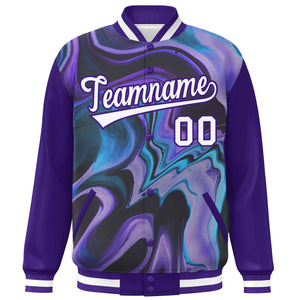 Custom Purple White Tie Dye Ink Paint Varsity Graffiti Pattern Letterman Jacket