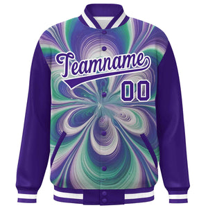 Custom Purple White Tie Dye Ink Paint Varsity Graffiti Pattern Letterman Jacket