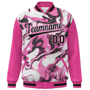 Custom Pink Rose Red-Black Tie Dye Ink Paint Varsity Graffiti Pattern Letterman Jacket