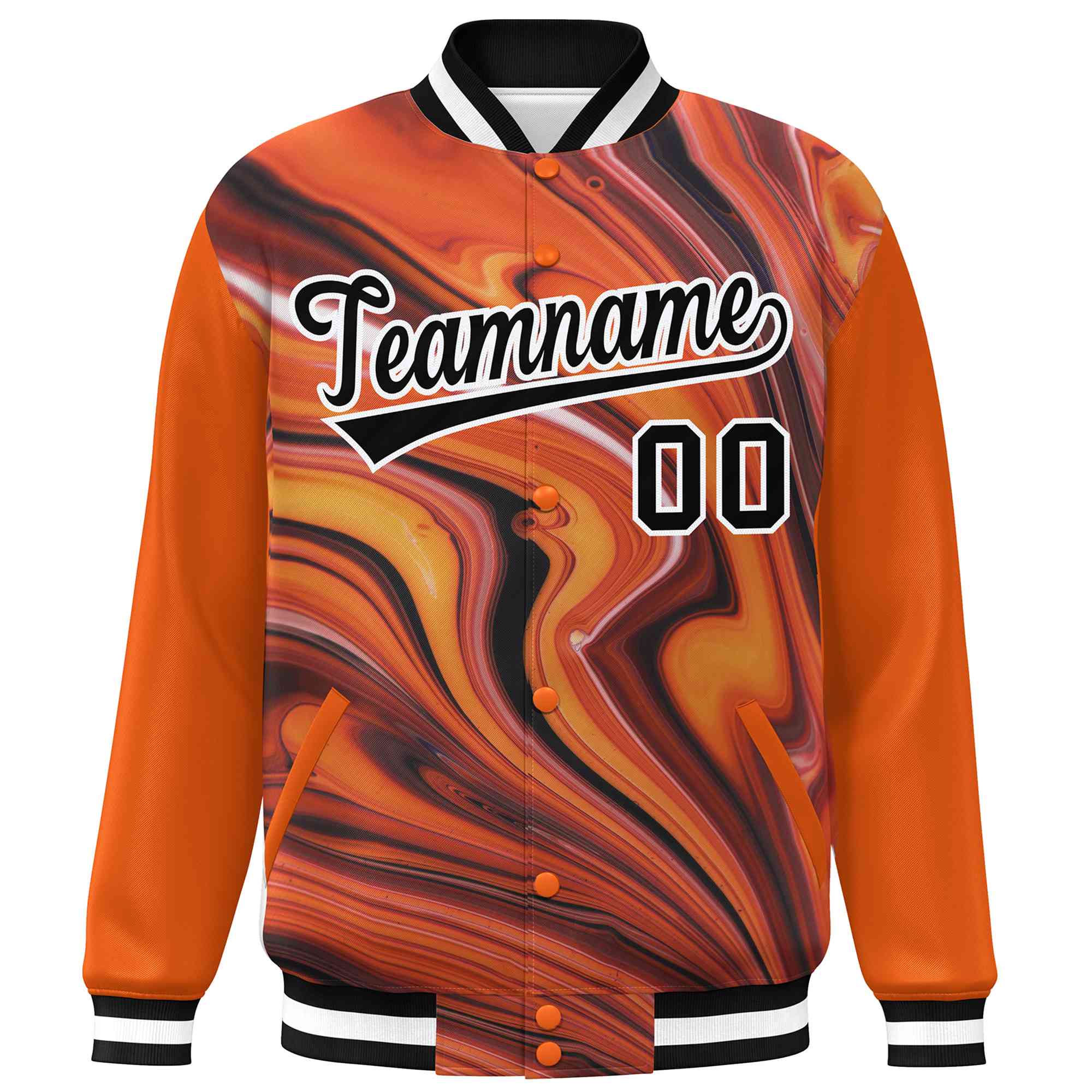 Custom Orange Black-White Tie Dye Ink Paint Varsity Graffiti Pattern Letterman Jacket