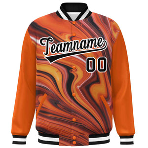 Custom Orange Black-White Tie Dye Ink Paint Varsity Graffiti Pattern Letterman Jacket