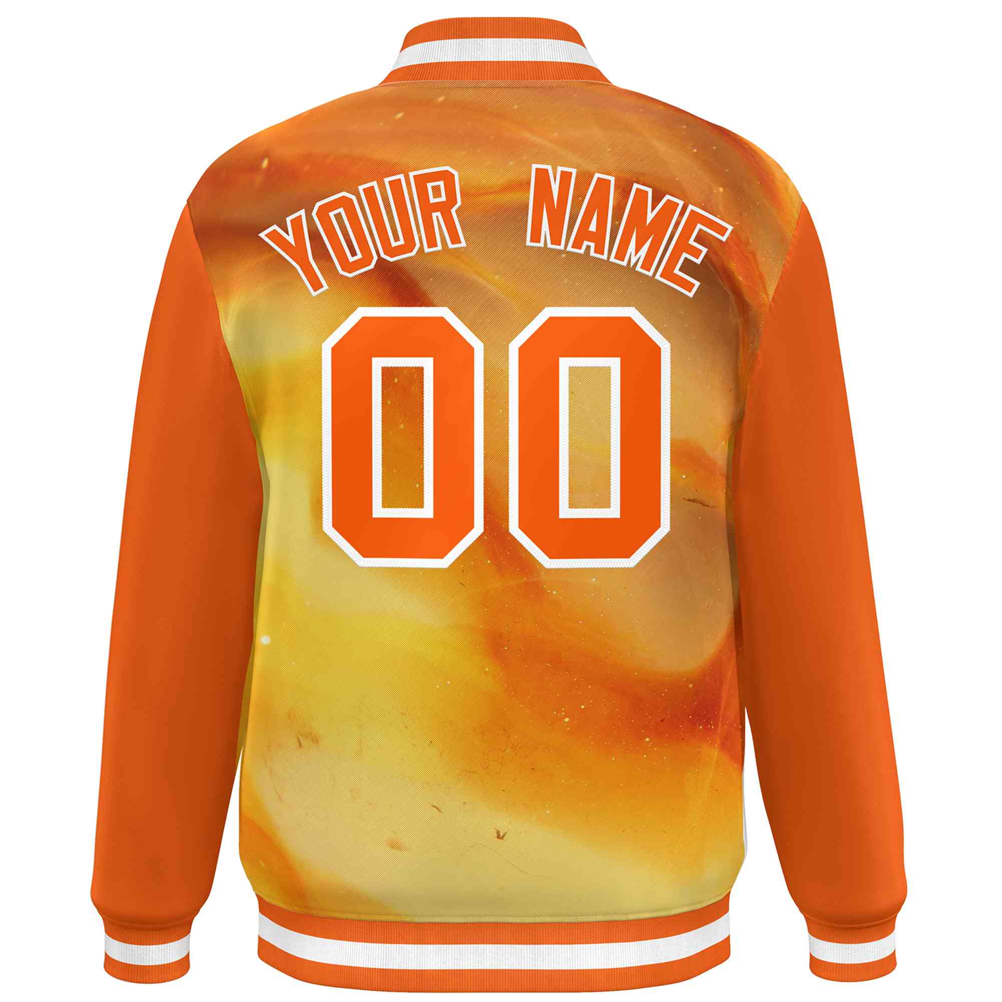 Custom Orange White Tie Dye Ink Paint Varsity Graffiti Pattern Letterman Jacket