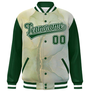 Custom Green White Tie Dye Ink Paint Varsity Graffiti Pattern Letterman Jacket