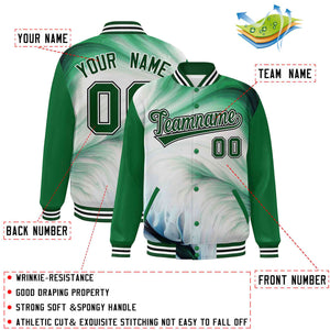 Custom Kelly Green Green-White Tie Dye Ink Paint Varsity Graffiti Pattern Letterman Jacket