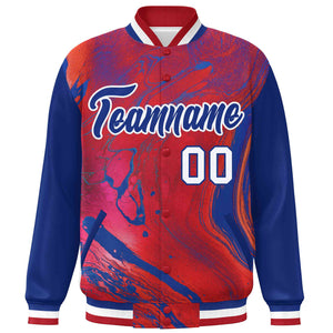 Custom Royal Red-White Tie Dye Ink Paint Varsity Graffiti Pattern Letterman Jacket