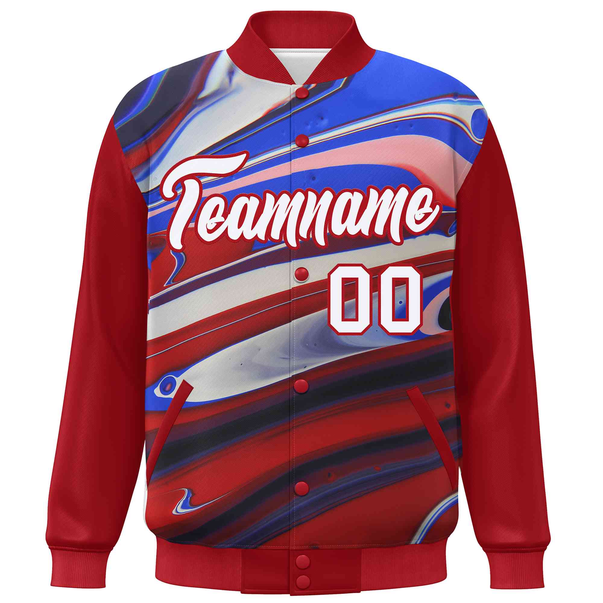 Custom Red White Tie Dye Ink Paint Varsity Graffiti Pattern Letterman Jacket