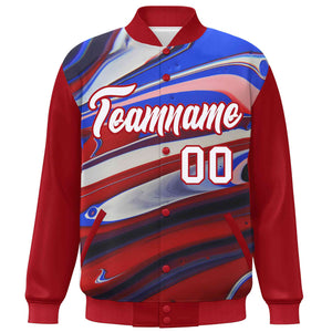 Custom Red White Tie Dye Ink Paint Varsity Graffiti Pattern Letterman Jacket