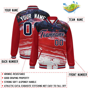 Custom Red Navy-White Tie Dye Ink Paint Varsity Graffiti Pattern Letterman Jacket