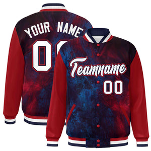 Custom Red White-Navy Tie Dye Ink Paint Varsity Graffiti Pattern Letterman Jacket