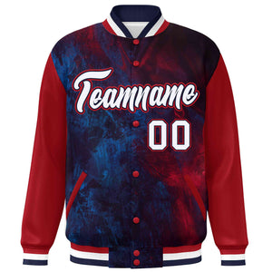 Custom Red White-Navy Tie Dye Ink Paint Varsity Graffiti Pattern Letterman Jacket