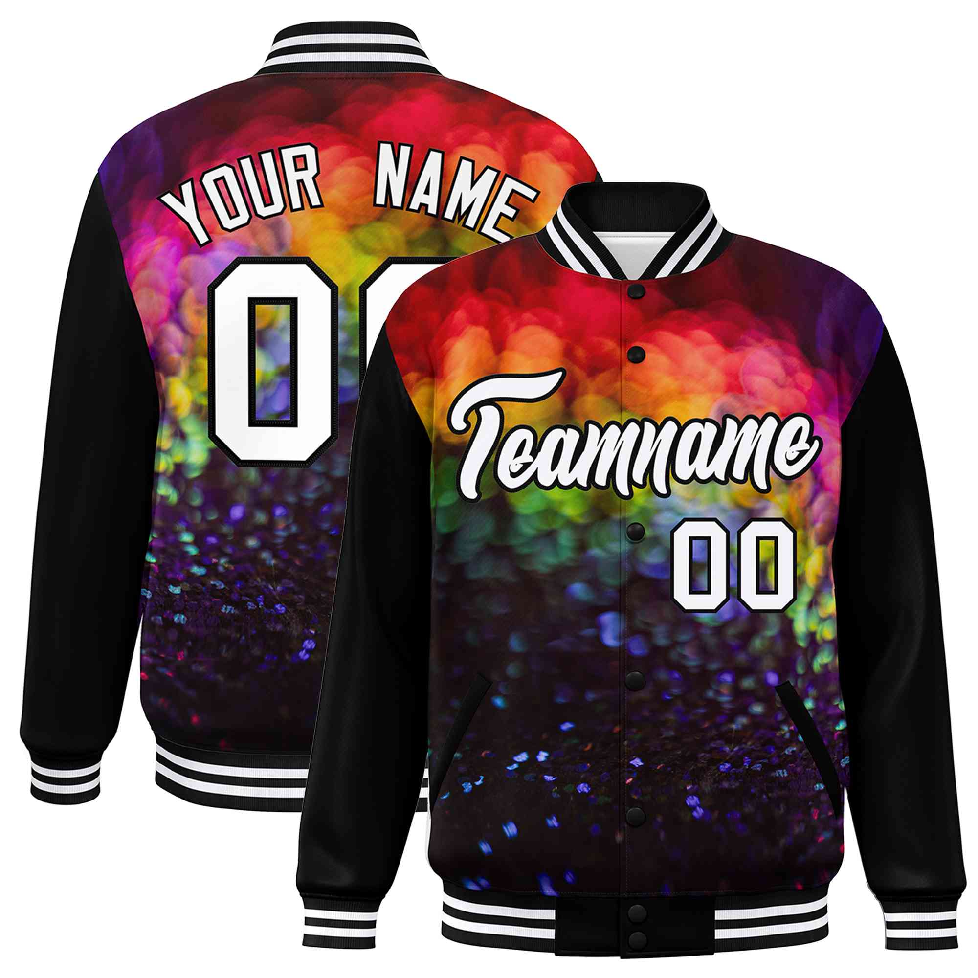 Custom Black White Tie Dye Ink Paint Varsity Graffiti Pattern Letterman Jacket