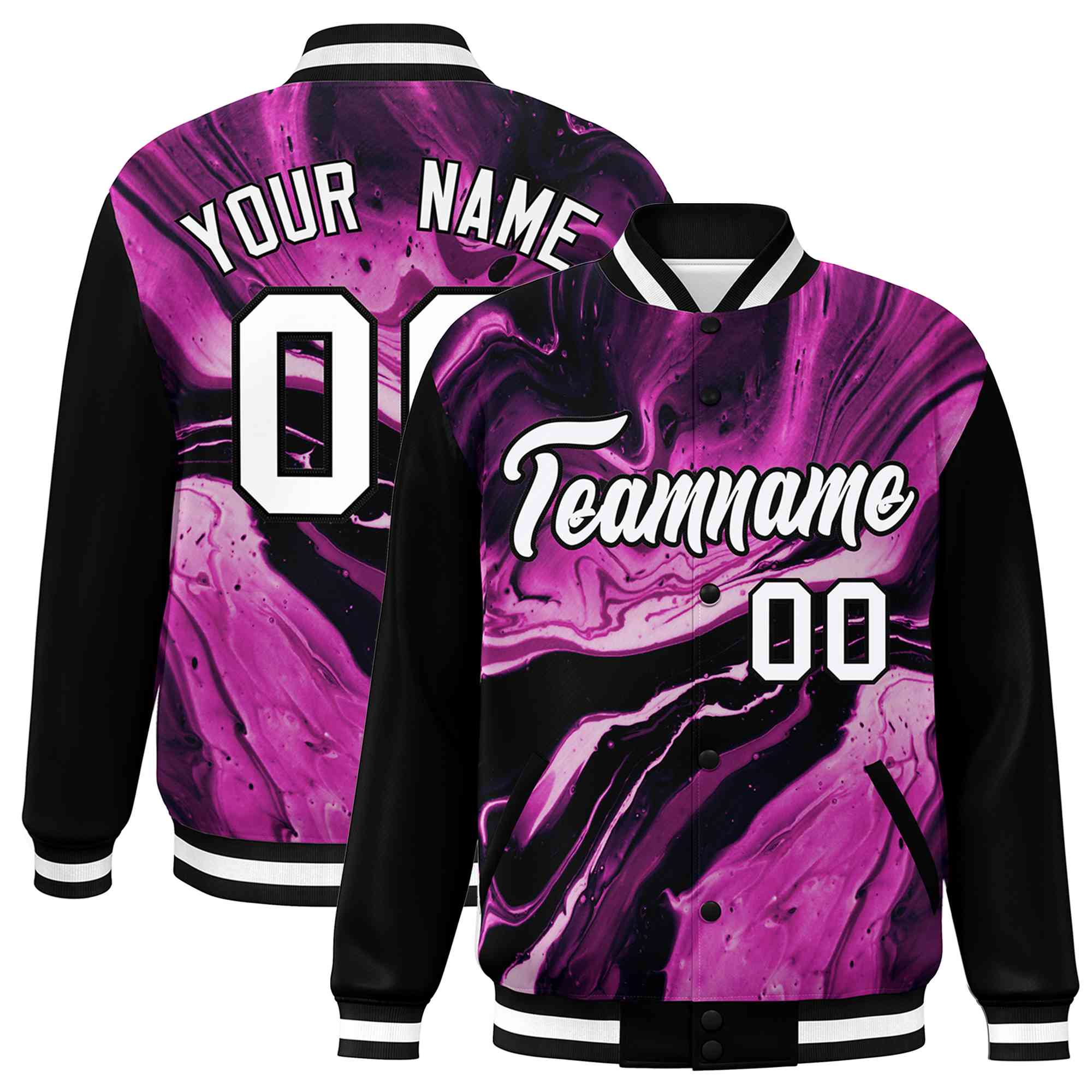 Custom Black White Tie Dye Ink Paint Varsity Graffiti Pattern Letterman Jacket