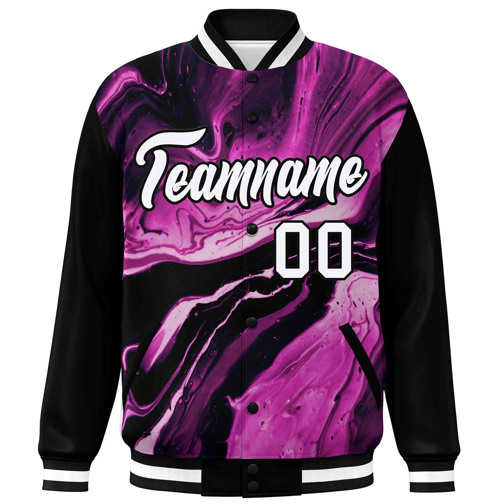 Custom Black White Tie Dye Ink Paint Varsity Graffiti Pattern Letterman Jacket