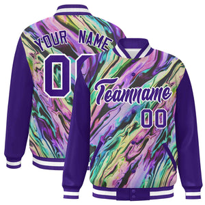 Custom Purple White Tie Dye Ink Paint Varsity Graffiti Pattern Letterman Jacket