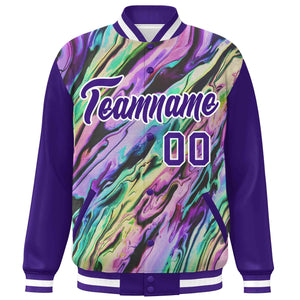 Custom Purple White Tie Dye Ink Paint Varsity Graffiti Pattern Letterman Jacket