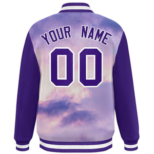 Custom Purple White Tie Dye Ink Paint Varsity Graffiti Pattern Letterman Jacket