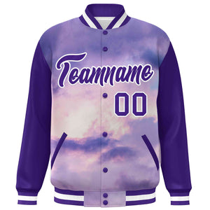 Custom Purple White Tie Dye Ink Paint Varsity Graffiti Pattern Letterman Jacket