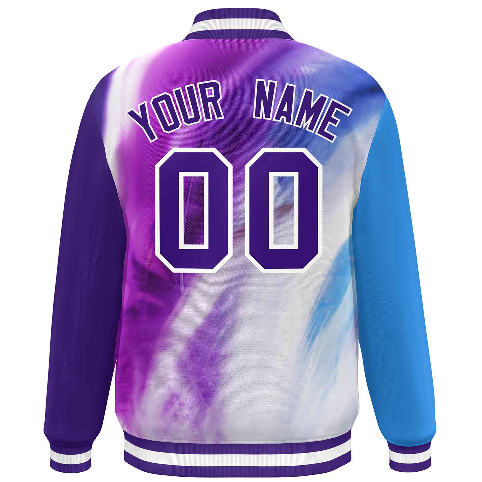 Custom Purple White Tie Dye Ink Paint Varsity Graffiti Pattern Letterman Jacket