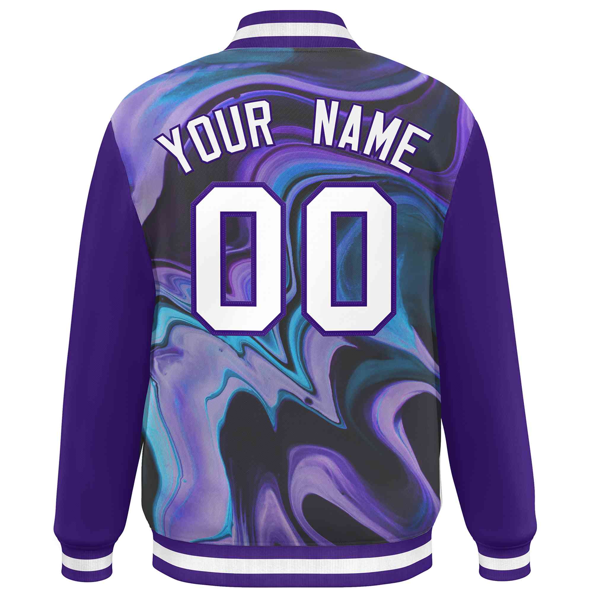 Custom Purple White Tie Dye Ink Paint Varsity Graffiti Pattern Letterman Jacket