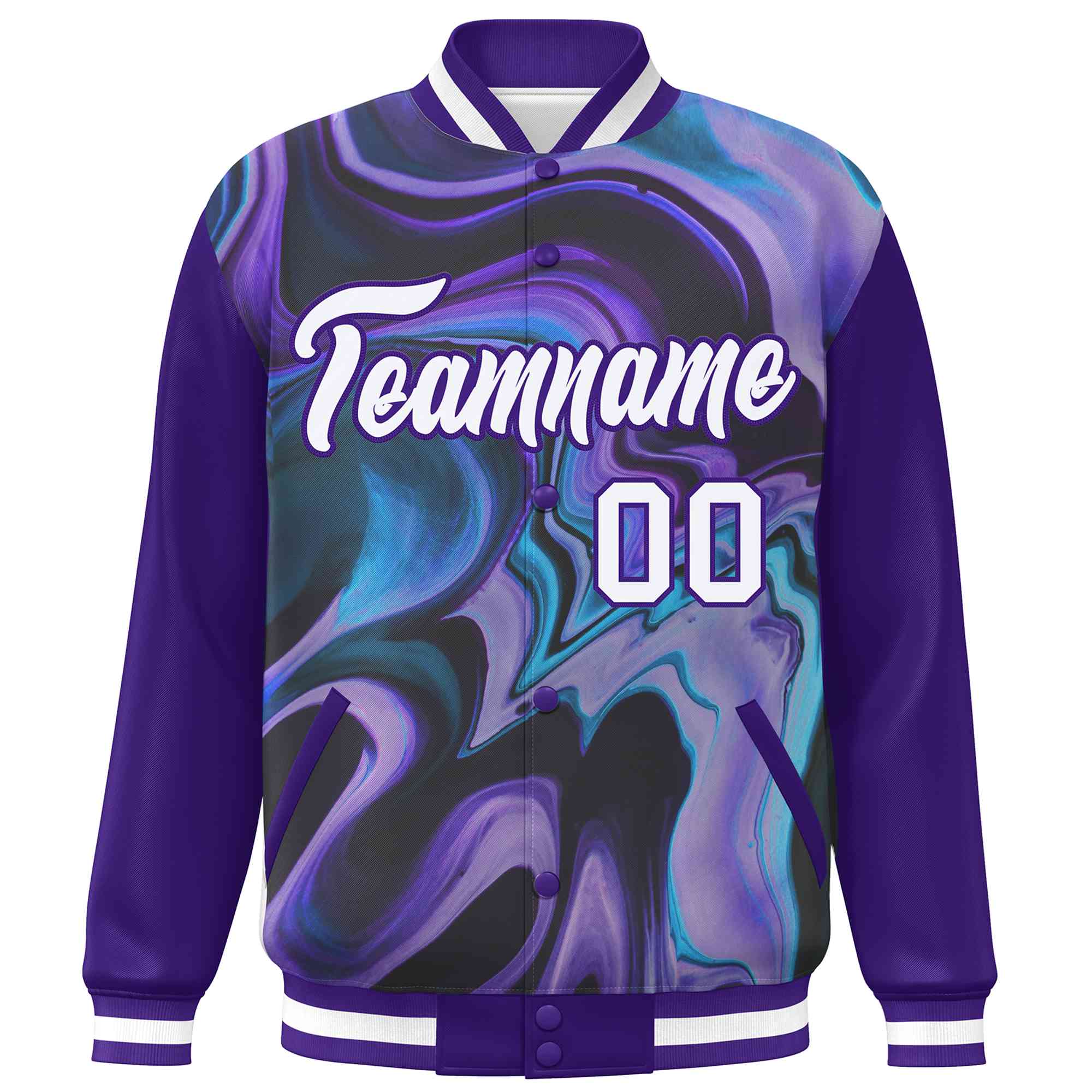 Custom Purple White Tie Dye Ink Paint Varsity Graffiti Pattern Letterman Jacket