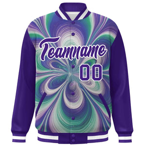 Custom Purple White Tie Dye Ink Paint Varsity Graffiti Pattern Letterman Jacket