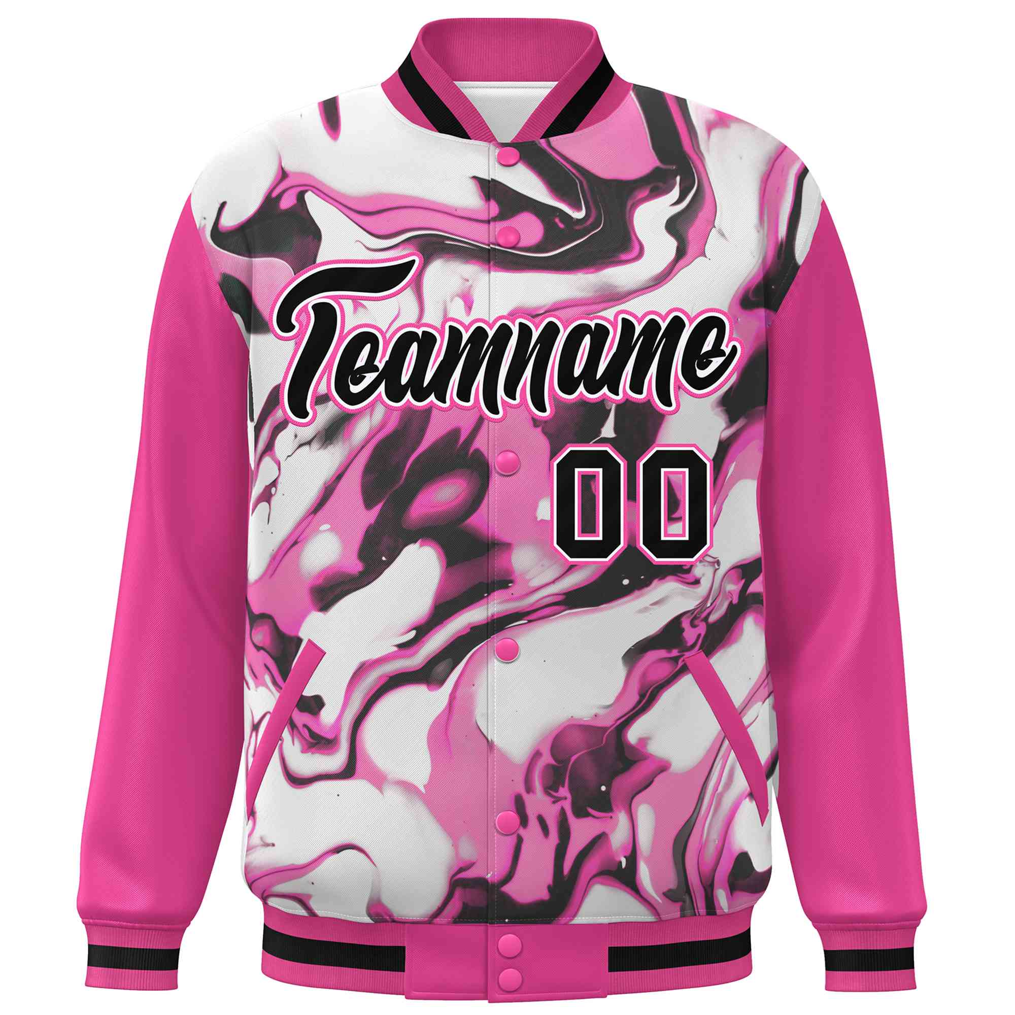 Custom Pink Rose Red-Black Tie Dye Ink Paint Varsity Graffiti Pattern Letterman Jacket