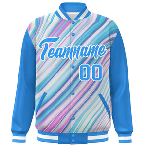 Custom Powder Blue White Tie Dye Ink Paint Varsity Graffiti Pattern Letterman Jacket