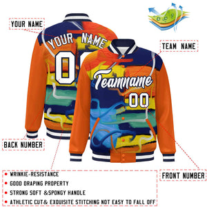 Custom Orange Navy-White Tie Dye Ink Paint Varsity Graffiti Pattern Letterman Jacket