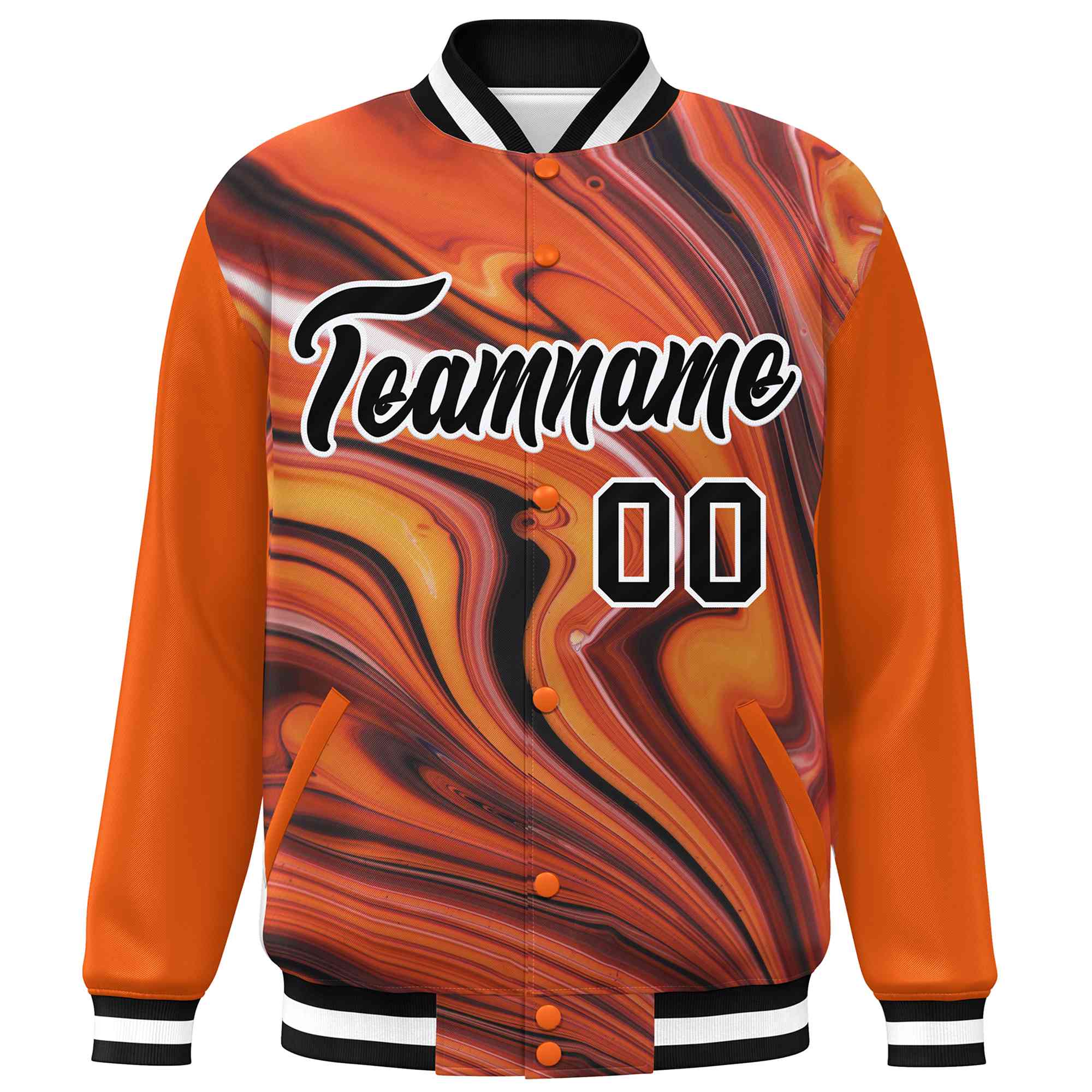 Custom Orange Black-White Tie Dye Ink Paint Varsity Graffiti Pattern Letterman Jacket