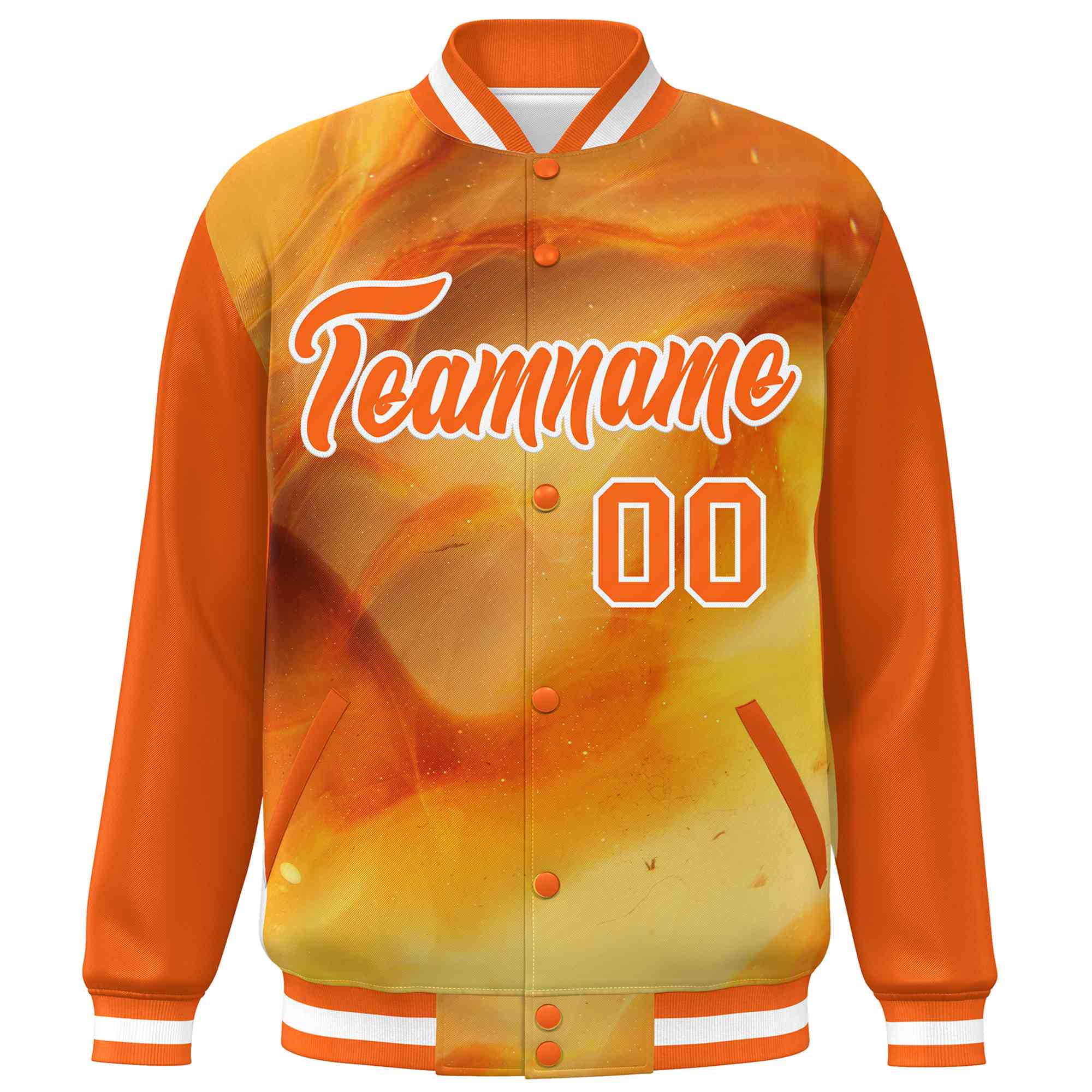 Custom Orange White Tie Dye Ink Paint Varsity Graffiti Pattern Letterman Jacket