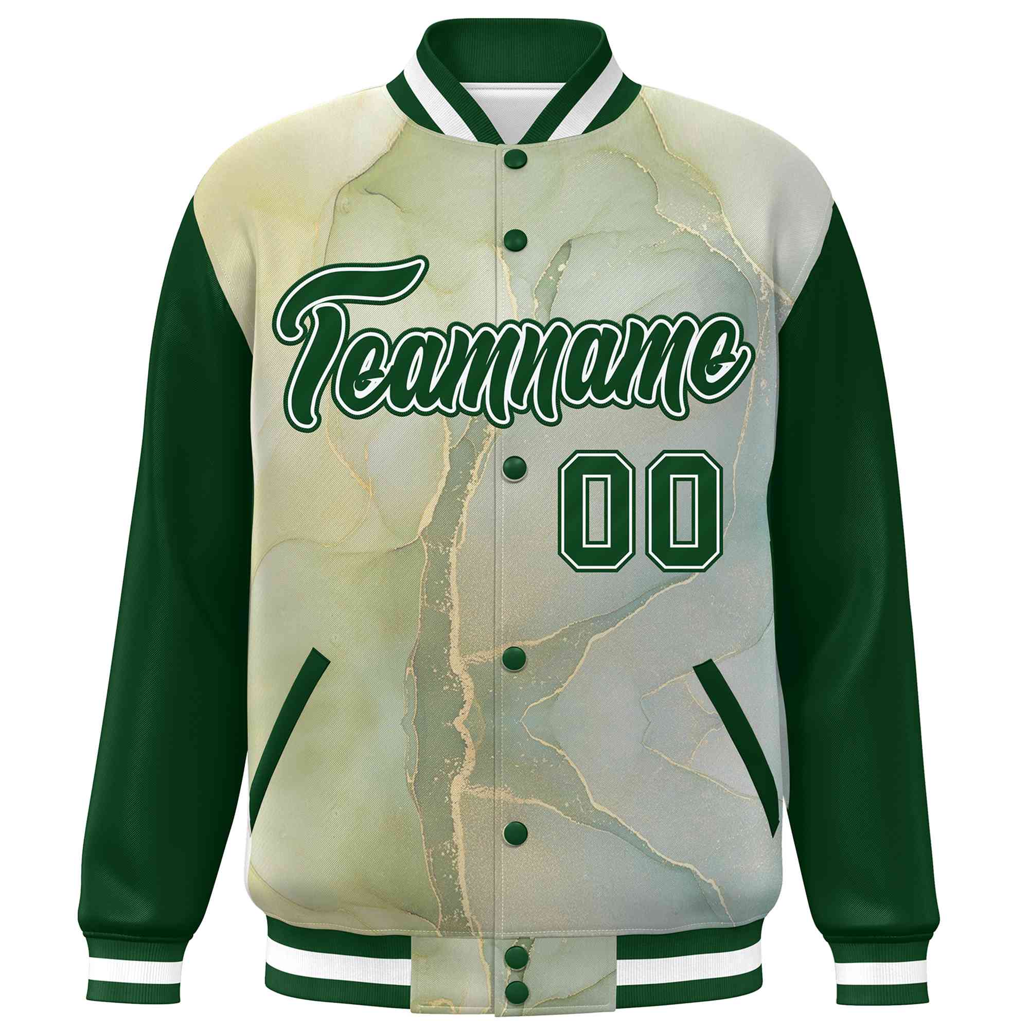 Custom Green White Tie Dye Ink Paint Varsity Graffiti Pattern Letterman Jacket