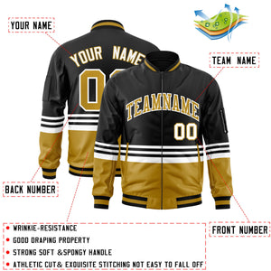 Custom Black Old Gold-White Varsity Full-Zip Color Block Letterman Bomber Jacket