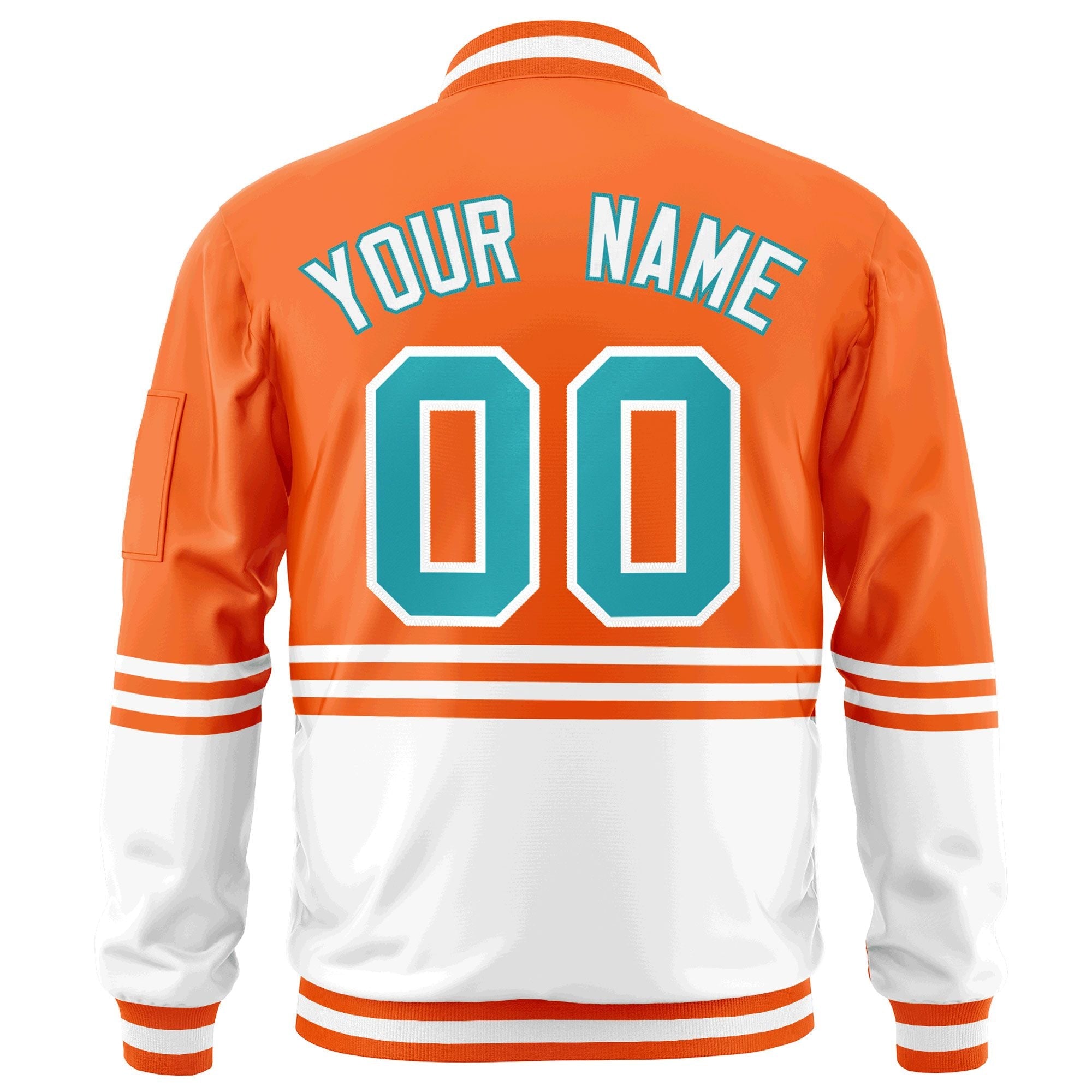 Custom Orange Aqua-White Varsity Full-Zip Color Block Letterman Bomber Jacket