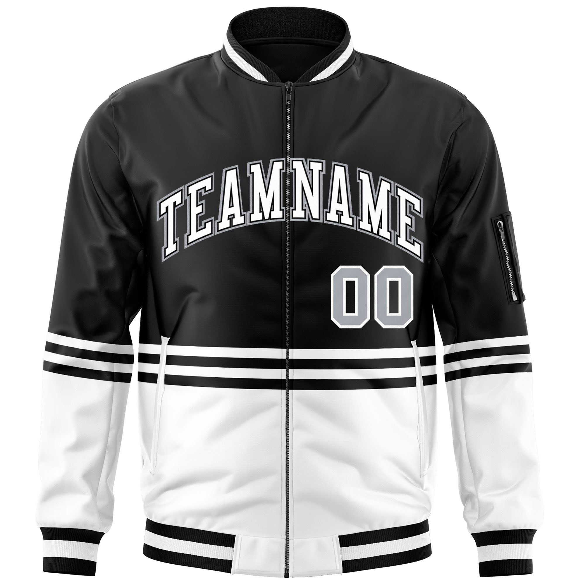 Custom Black White-Black Varsity Full-Zip Color Block Letterman Bomber Jacket