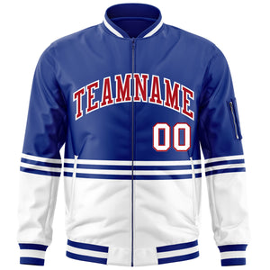 Custom Royal Red-White Varsity Full-Zip Color Block Letterman Bomber Jacket