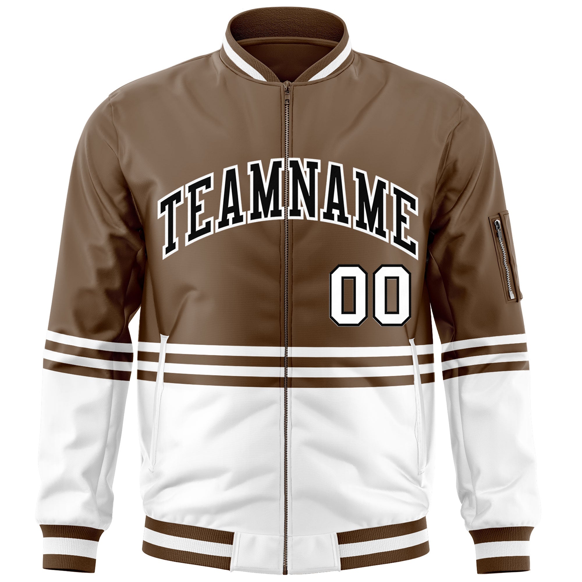 Custom Brown Black-White Varsity Full-Zip Color Block Letterman Bomber Jacket