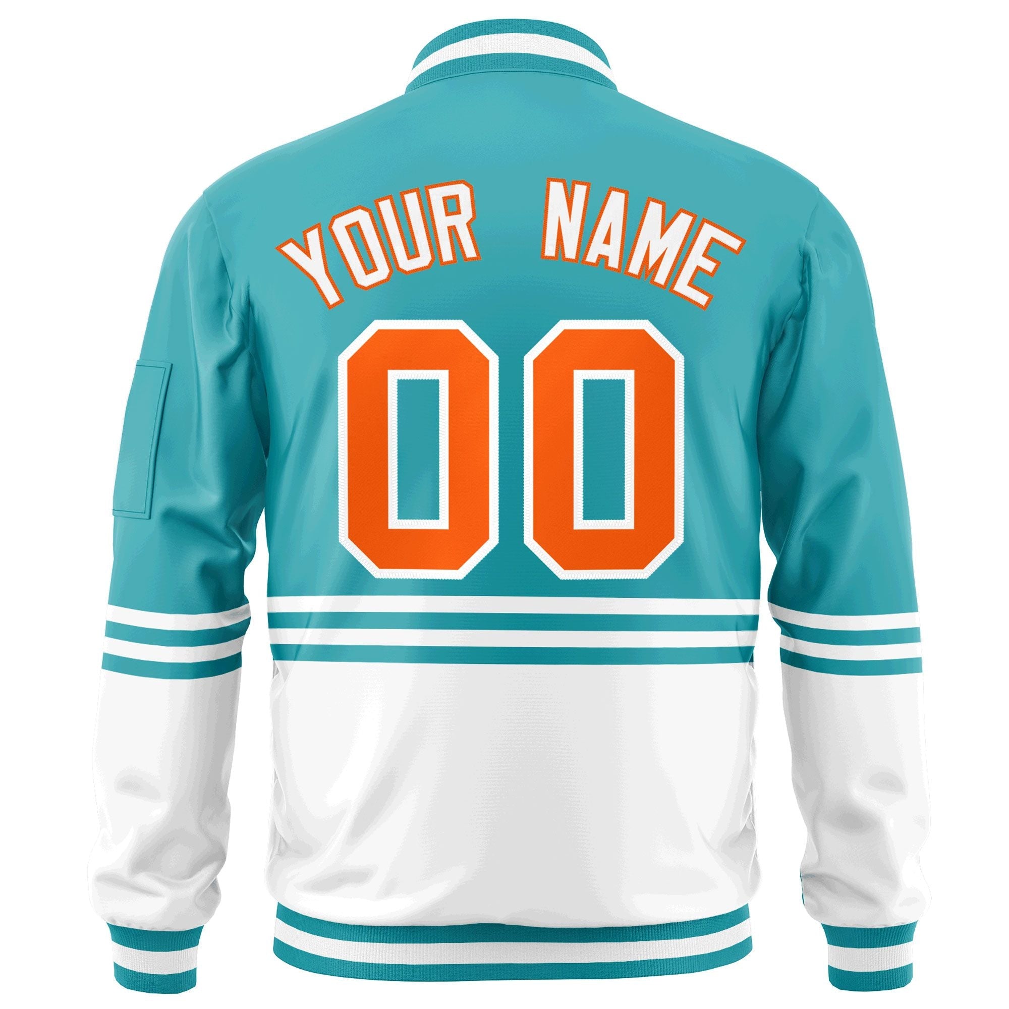 Custom Aqua Orange-White Varsity Full-Zip Color Block Letterman Bomber Jacket