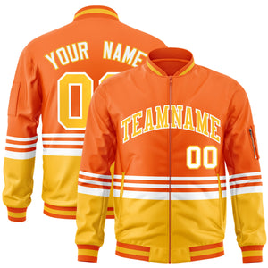 Custom Orange Gold-White Varsity Full-Zip Color Block Letterman Bomber Jacket