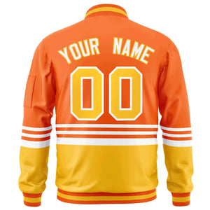 Custom Orange Gold-White Varsity Full-Zip Color Block Letterman Bomber Jacket