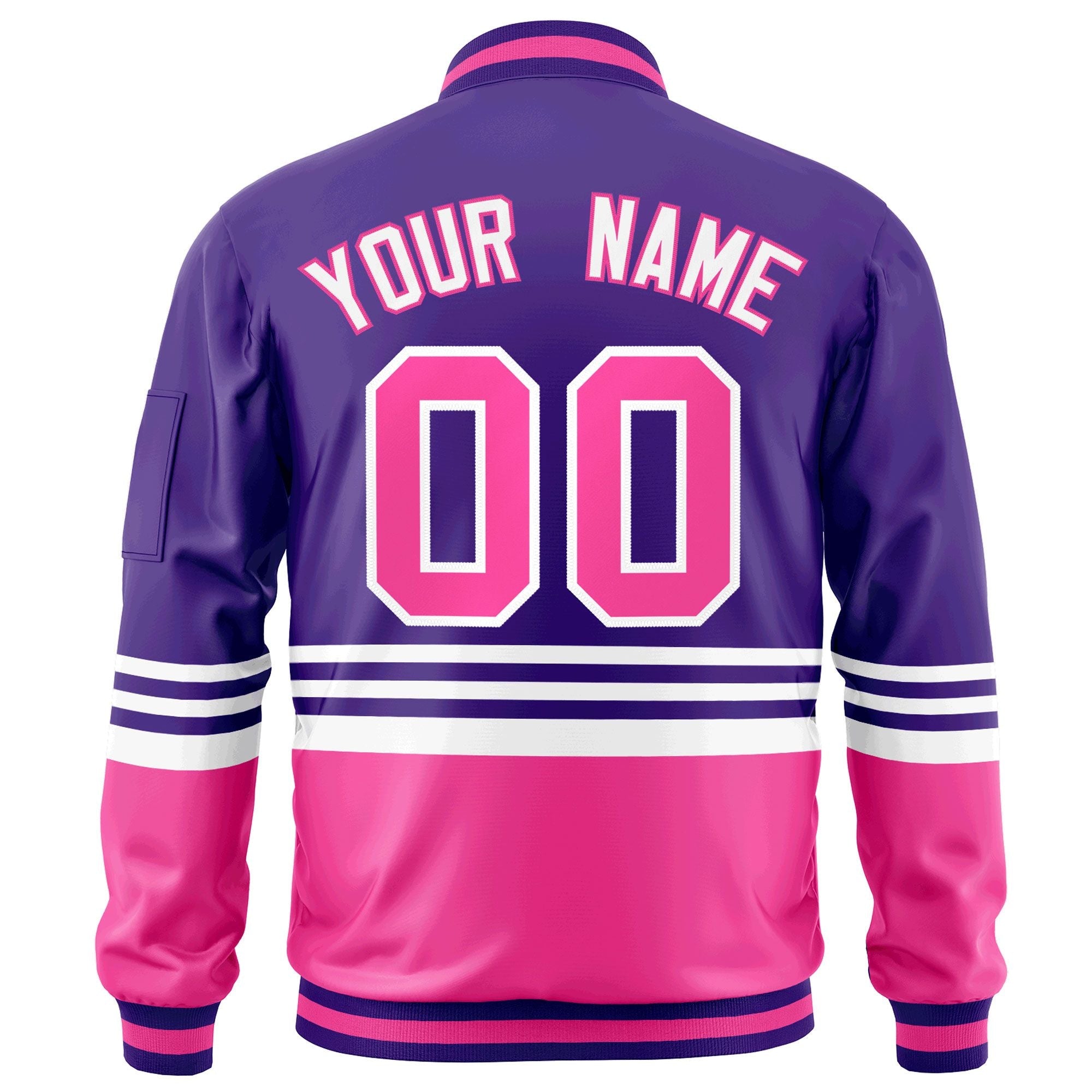 Custom Purple Pink-White Varsity Full-Zip Color Block Letterman Bomber Jacket